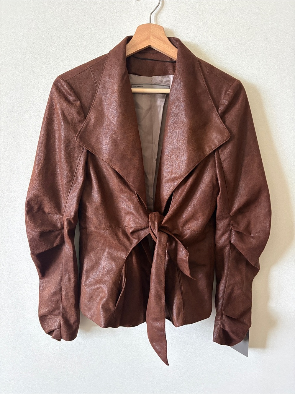 Zara Brown Tie-Front Faux Suede Jacket